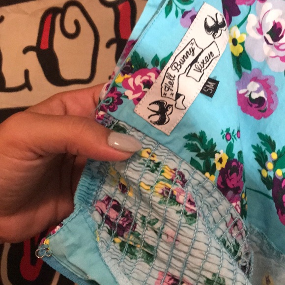 Hell Bunny Turquoise Floral Pinup Halter Dress 👗 - Picture 10 of 11